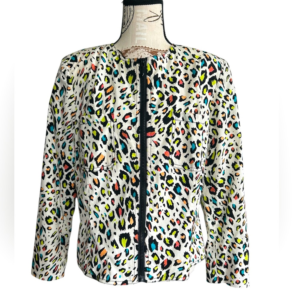 Vintage 80s/90s neon color animal print lightweight zip jacket small/medium